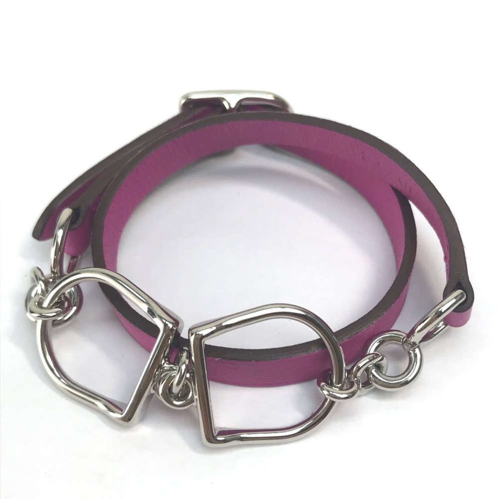 HERMES Purple Leather Charm Bracelet
